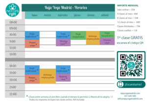 Raja Yoga Madrid - Horarios marzo 2021